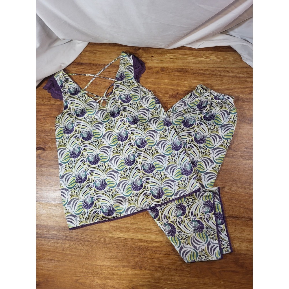 Pajamagram Size M 2 Piece Satin Lace Pajama Set Birds